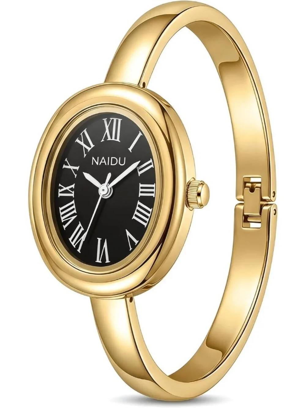 Women's Gold/Black Elegant Open-Cuff Bracelet Roman Numeral Dial Wrist Watches